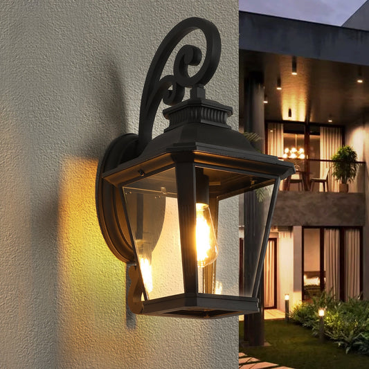 Rustic Black Waterproof Outdoor Wall Sconce Lantern