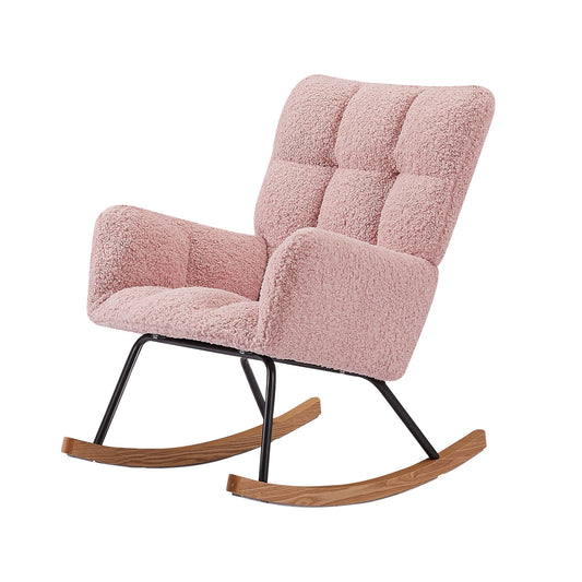 Pink Boucle Rocking Chair