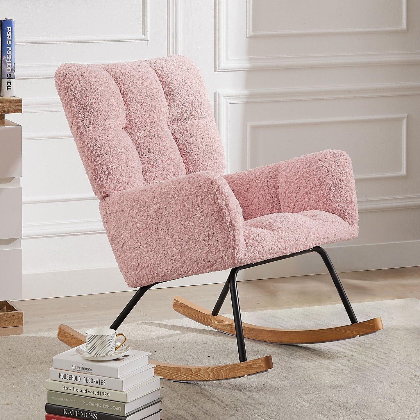 Pink Boucle Rocking Chair