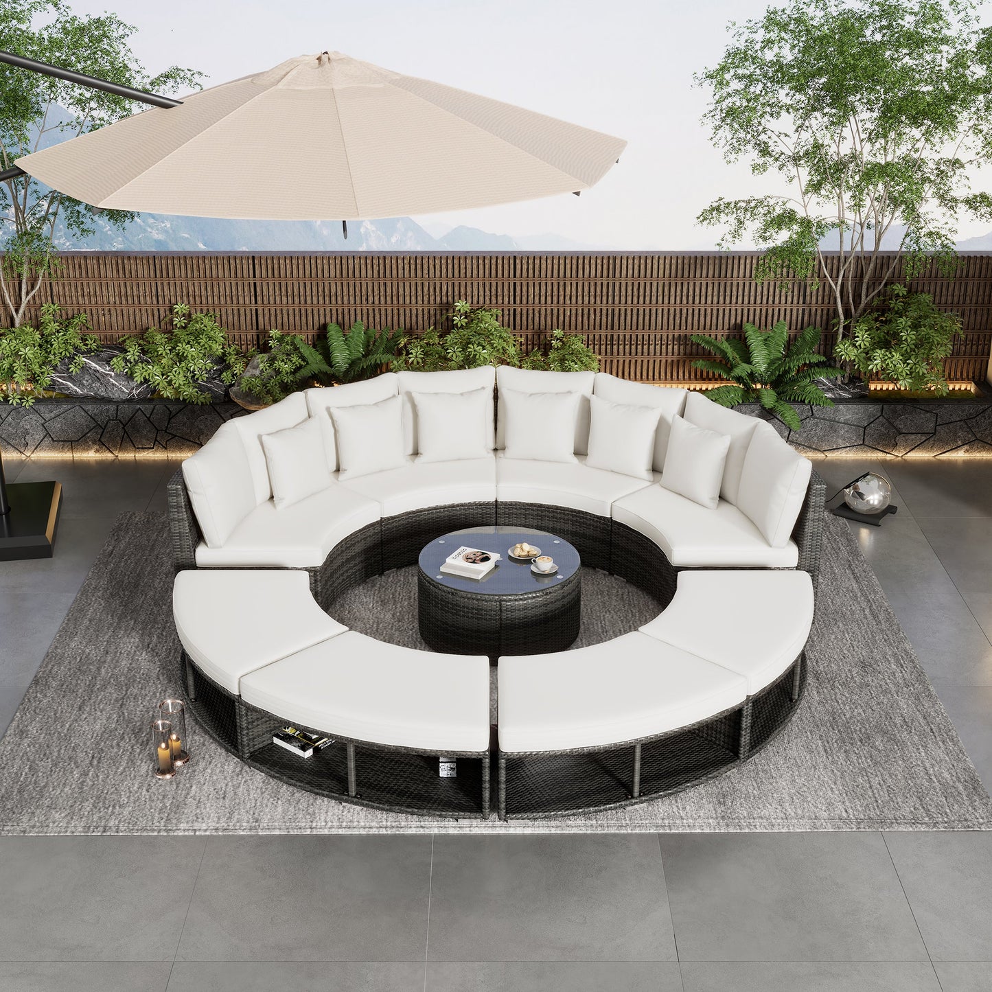 9-Piece Circular Outdoor Modern Modular Sofa Set