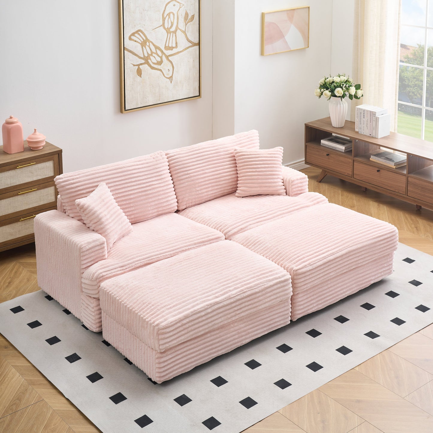 Pink Corduroy Modular Storage Sofa