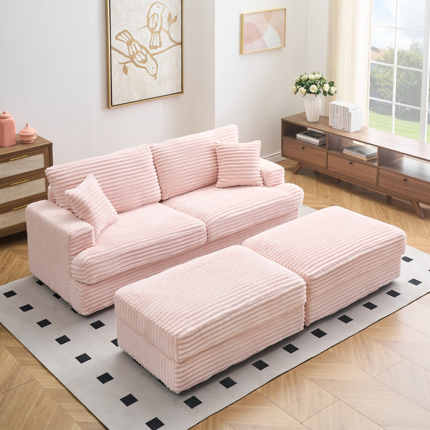 Pink Corduroy Modular Storage Sofa