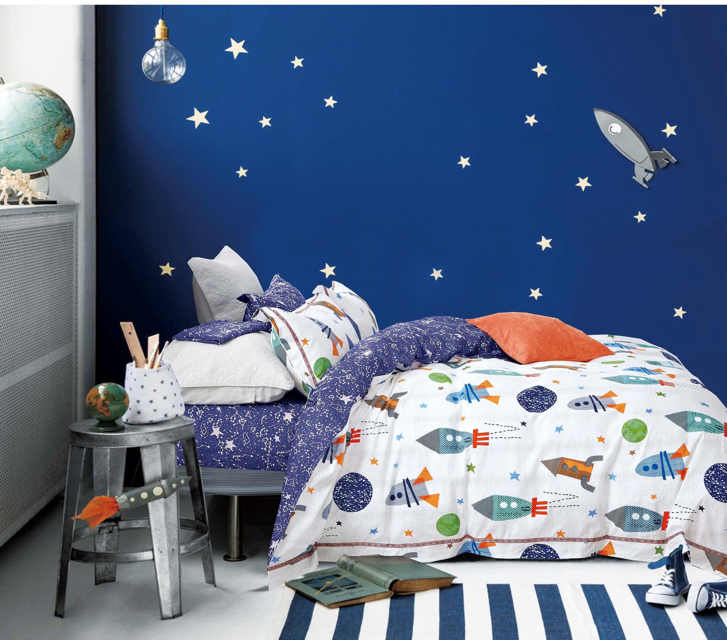 Rocket Ship 100% Cotton Reversible Kids Comforter Set