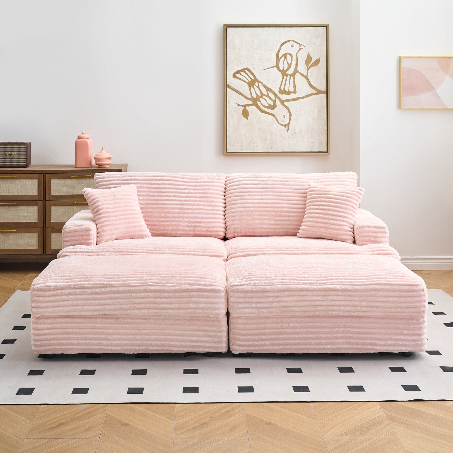 Pink Corduroy Modular Storage Sofa